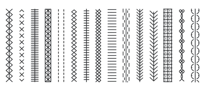 Collection of decorative sewing machine stitch patterns for design elements vector