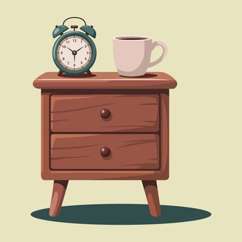 Nightstand with clock and coffee mug vector