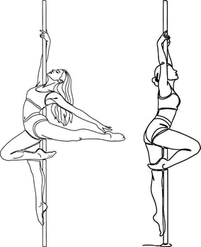 Line Art of Two Women Performing Pole Dance Exercise Routine Illustration vector