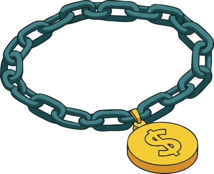 Black Chain Bracelet with Gold Dollar Sign Charm Jewelry Accessory Illustration vector