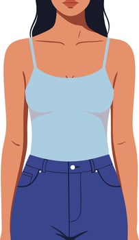 Woman in blue tank top and jeans casual summer outfit illustration for lifestyle and fashion vector