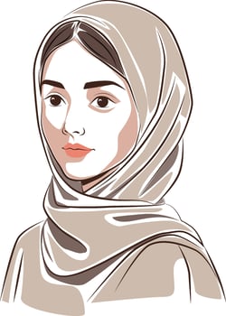 pretty girl with hijab doodle style vector
