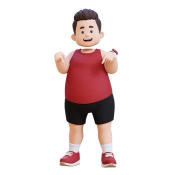 3D plus size overweight man pointing to bottom png