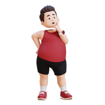 3D plus size overweight man thoughtfully considering something. png