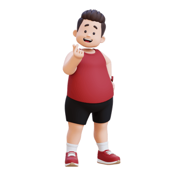 3D plus size overweight man giving love hand sign png