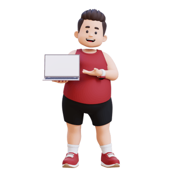3D plus size overweight man Presenting Laptop png
