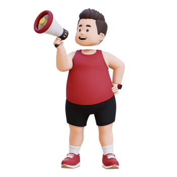 3D plus size overweight man give announcement with megaphone png