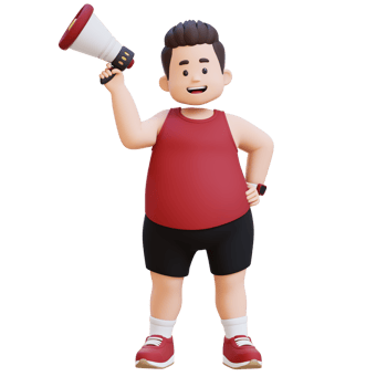 3D Cartoon of a Happy Chubby Man Announcing with Megaphone png