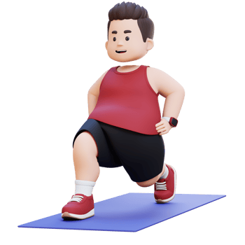 3D Plus Size Overweight Man Dynamic Lunges Exercise on Yoga Mat png