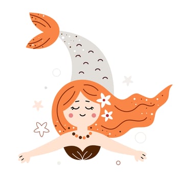 Mermaid girl. Underwater world. Flat illustration vector