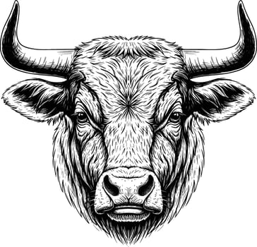 bull face image line art style white background vector