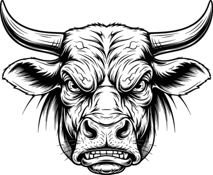 angry cow style line art white background vector