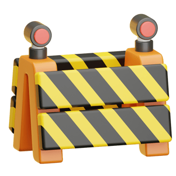 3d orange and black traffic barricade with red signal lights png