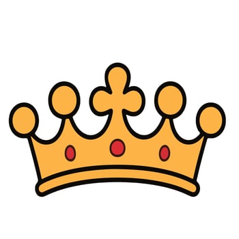 Cartoon Golden Crown with Red Jewels and Bold Outline. vector