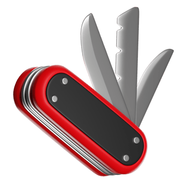 Red multi-tool pocketknife open showing blades png