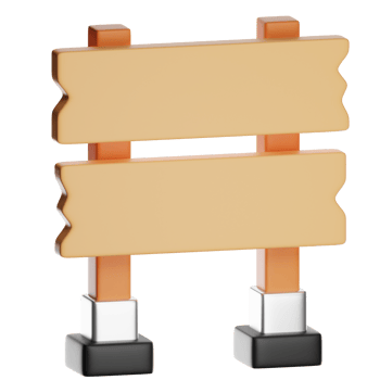 Empty wooden sign standing with orange poles and metal base png