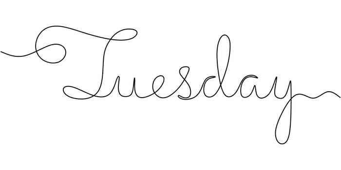 Tuesday Word One Line Drawing for Minimalist Schedule Icon Design vector