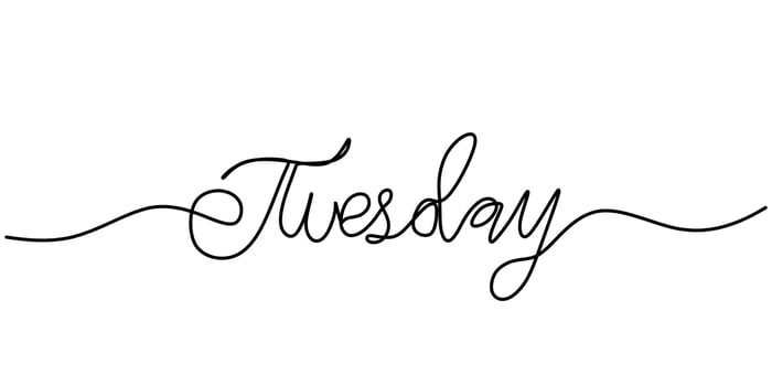 Tuesday Text Continuous Line Drawing for Mobile App Design vector