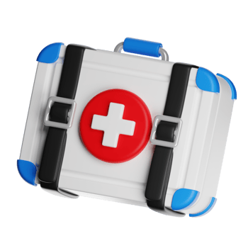 White and blue first aid kit closed with red cross symbol png