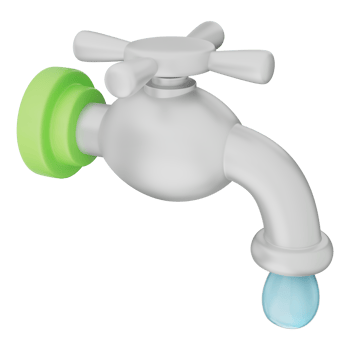 Water faucet with blue drop, clean flow, eco-friendly water saving, energy efficiency, and plumbing symbol. Suitable for conservation and hydration concept. Transparent background, 3d illustration. png