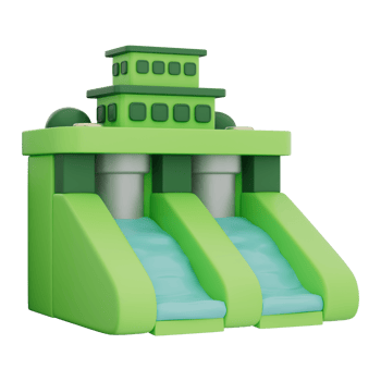 3D illustration of hydroelectric dam with water turbine, green energy, and power solution. Represents eco-friendly electricity, renewable water energy. Transparent background, 3d illustration. png