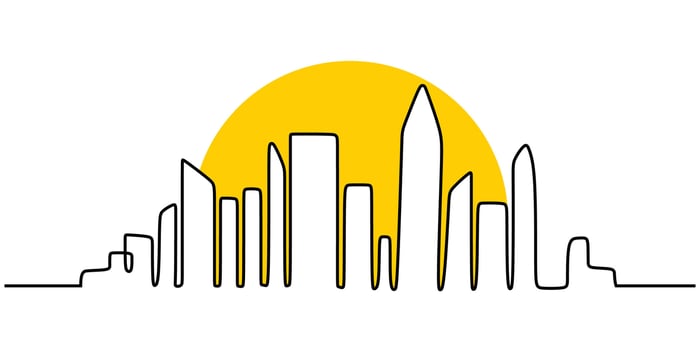 Downtown Cityscape One Line Drawing for Urban Business Themes vector