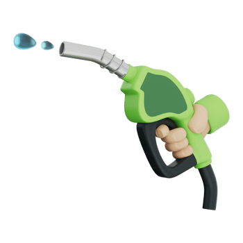 Green fuel pump nozzle head with oil splash, delivering eco-friendly fuel for clean energy. Ideal for gas stations, renewable power, and fuel concepts. Transparent background, 3D illustration. png