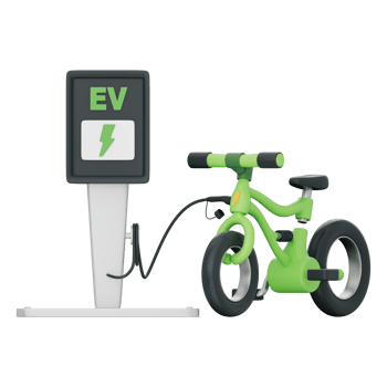 Electric bike charging at EV station, representing sustainable mobility, green transport, and clean energy for eco friendly travel and future urban commuting, transparent background, 3D illustration. png