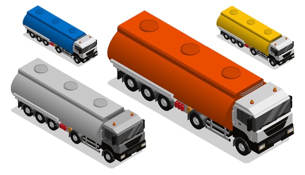 Colorful isometric fuel tanker trucks vector