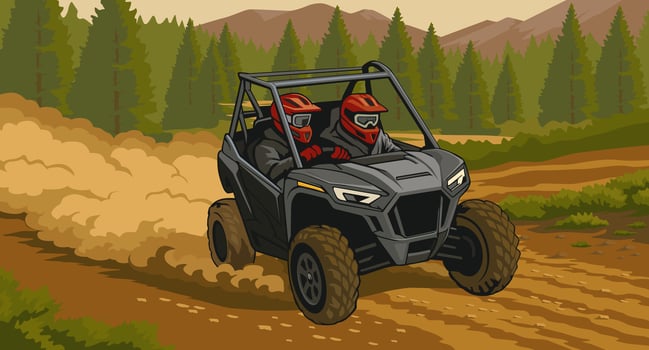 Utv Vehicle Racing on Forest Track illustration Art vector