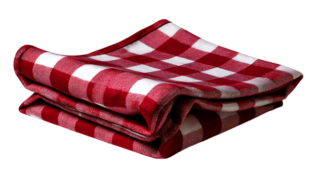 Folded red and white gingham tablecloth isolated on transparent background image png