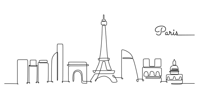 Paris Skyline One Line Drawing for Travel Blog Design vector