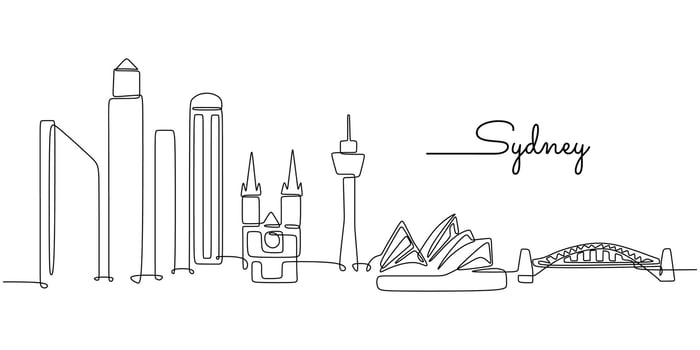 Sydney Australia Skyline Continuous Line Drawing for Tourism vector