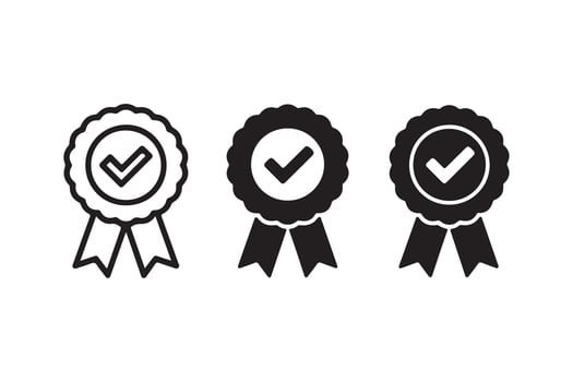 Set of three approved award ribbons with checkmarks for quality assurance vector