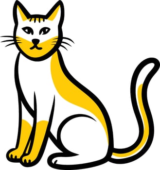 Adorable Yellow Tabby Cat Sitting Pretty Simple Line Art Pet Illustration vector