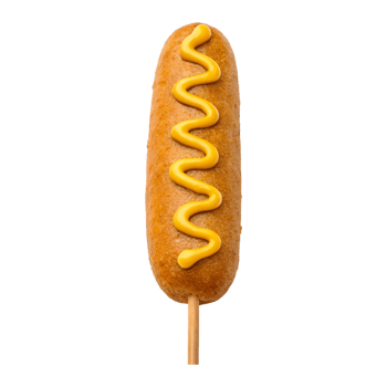 A delicious corn dog with a zigzag of mustard isolated png
