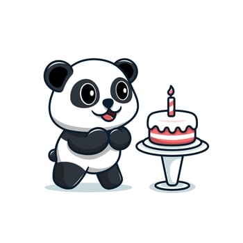 panda and birthday cake vector