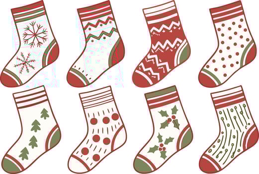 Hand Drawn Christmas Socks Illustrations for Winter Projects vector