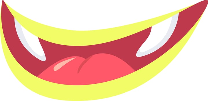 Cartoon drawing of a smiling vampire mouth showing tongue and teeth, ideal for Halloween projects, children's illustrations, or any design needing a touch of playful spookiness vector