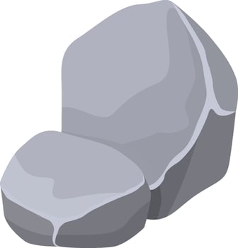 Two gray cartoon rocks of varying sizes combining to form a natural seat, featuring a simple and minimalist design that enhances outdoor environments and landscapes vector