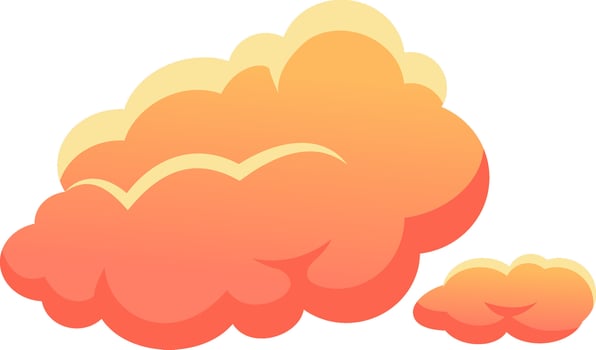 Two cheerful cartoon clouds floating in a bright white sky, featuring a vibrant orange and yellow gradient, evoke a dreamy and optimistic atmosphere perfect for imagination and creativity vector