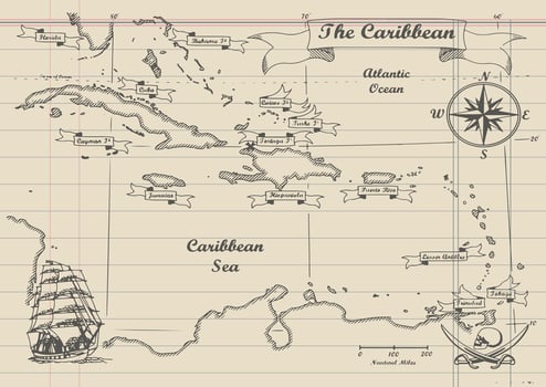 The Caribbean map Art Illustration vector