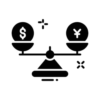 Easy to edit glyph icon of money comparison scale vector