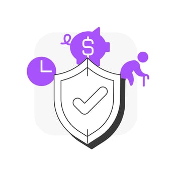 Retirement benefits flat outline concept icon. Financial planning. Pension, savings. Budgeting, investment. Modern line illustration with purple glyphs. Conceptual visual. Easy to edit vector