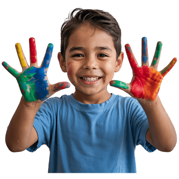Smiling Boy Showing Painted Hands - Fun Art Activity for Children png