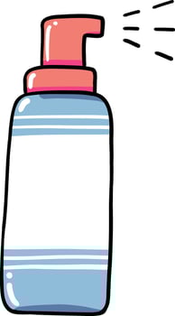 Hand drawn Bathroom elements doodle, Cartoon-style pump bottle with a blue and white design. vector