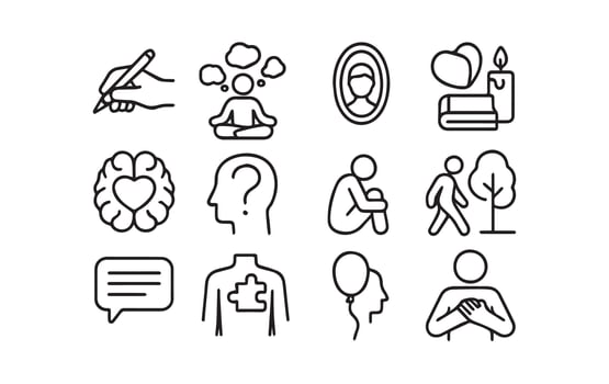Exploring Inner Worlds Symbolic Mental Health Icon Set for Web Design vector