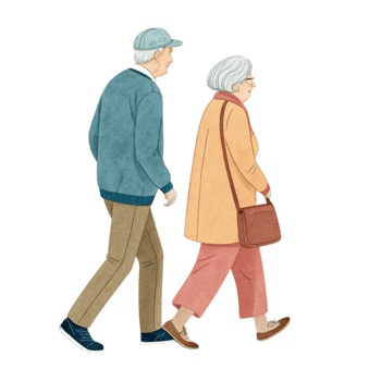 an elderly couple walking png