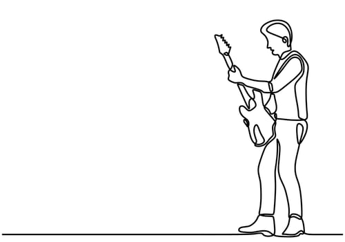 Man playing electric guitar line drawing vector