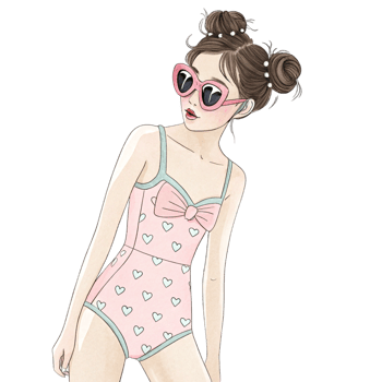 A girl in a pink swimsuit with sunglasses png
